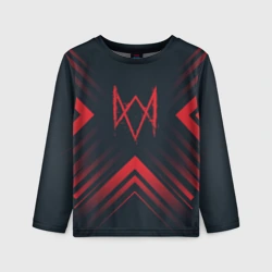 Детский лонгслив 3D Красный Символ Watch Dogs на темном фоне со стрелками