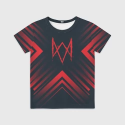 Детская футболка 3D Красный Символ Watch Dogs на темном фоне со стрелками