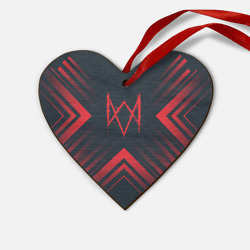 Деревянная игрушка Сердце Красный Символ Watch Dogs на темном фоне со стрелками