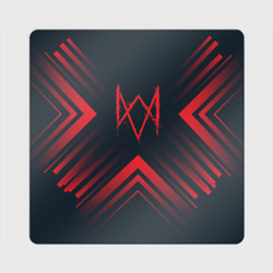 Магнит виниловый Квадрат Красный Символ Watch Dogs на темном фоне со стрелками