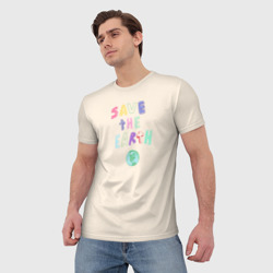 Мужская футболка 3D Save the earth на бежевом фоне - фото 2
