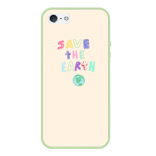 Чехол для iPhone 5/5S матовый Save the earth на бежевом фоне, цвет салатовый