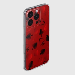Чехол для iPhone 16 Pro Max силиконовый с защитой камеры Карты: карточные масти на красном фоне - фото 2