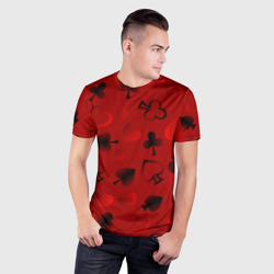 Мужская футболка 3D Slim Карты: карточные масти на красном фоне - фото 2