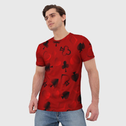 Мужская футболка 3D Карты: карточные масти на красном фоне - фото 2