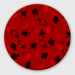 Круглый коврик для мышки Карты: карточные масти на красном фоне
