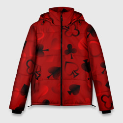 Мужская зимняя куртка 3D Карты: карточные масти на красном фоне