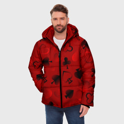 Мужская зимняя куртка 3D Карты: карточные масти на красном фоне - фото 2