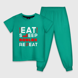 Детская пижама хлопок Надпись Eat Sleep Roblox Repeat