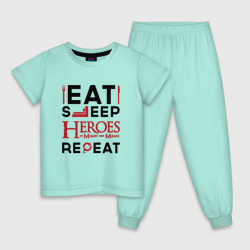 Детская пижама хлопок Надпись: Eat Sleep Heroes of Might and Magic Repeat