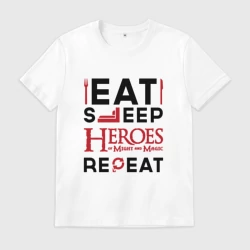 Мужская футболка хлопок Надпись: Eat Sleep Heroes of Might and Magic Repeat