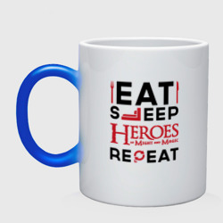 Кружка хамелеон Надпись: Eat Sleep Heroes of Might and Magic Repeat