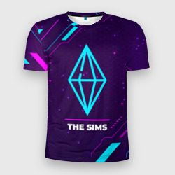 Мужская футболка 3D Slim Символ The Sims в неоновых цветах на темном фоне