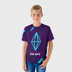 Детская футболка 3D Символ The Sims в неоновых цветах на темном фоне - фото 2