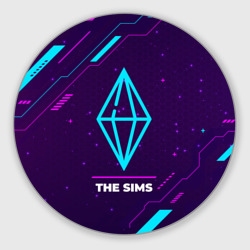 Круглый коврик для мышки Символ The Sims в неоновых цветах на темном фоне
