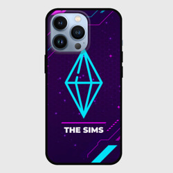 Чехол для iPhone 13 Pro Символ The Sims в неоновых цветах на темном фоне