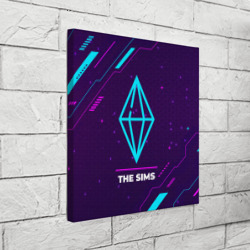 Холст квадратный Символ The Sims в неоновых цветах на темном фоне - фото 2