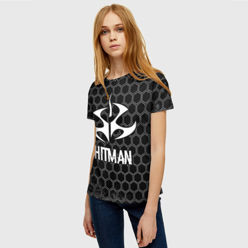Женская футболка 3D Hitman Glitch на темном фоне, цвет 3D печать - фото 3