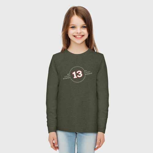Детский лонгслив хлопок с принтом Lucky 13 - счастливое число 13, вид сбоку #3