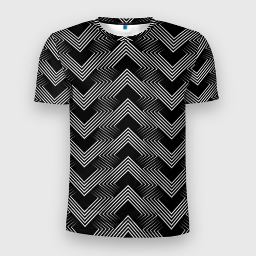 Мужская футболка 3D Slim с принтом Геометрический черно-белый узор Арт Деко, вид спереди #2