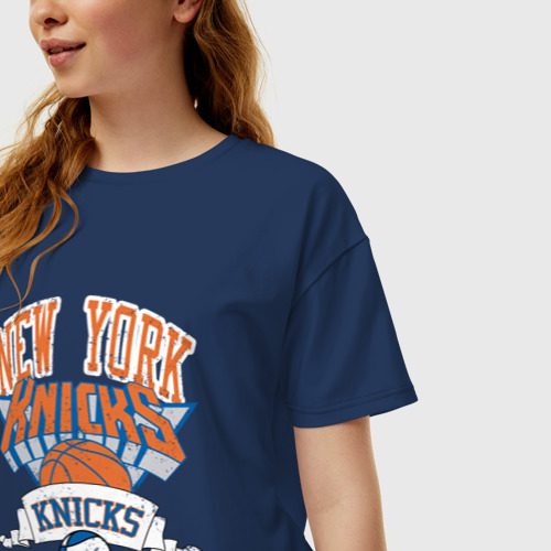 Женская футболка хлопок Oversize New York Knicks NBA, цвет темно-синий - фото 3