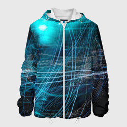 Мужская куртка 3D Неоновые волны и линии - Голубой