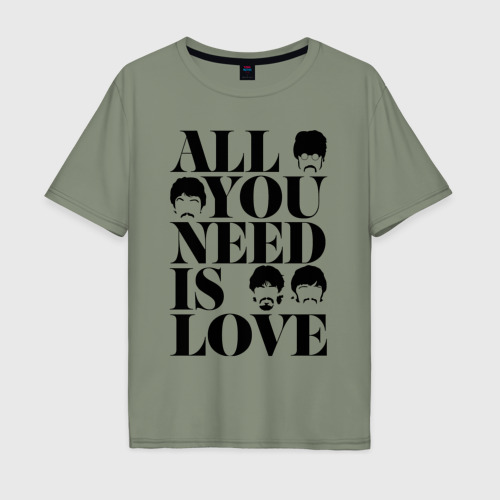 Мужская футболка хлопок Oversize All you Need is love the Beatles, цвет авокадо