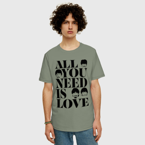 Мужская футболка хлопок Oversize All you Need is love the Beatles, цвет авокадо - фото 3