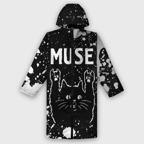 Мужской дождевик 3D Группа Muse и Рок Кот, цвет белый