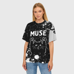Женская футболка oversize 3D Группа Muse и Рок Кот - фото 2