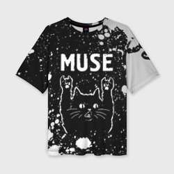 Женская футболка oversize 3D Группа Muse и Рок Кот