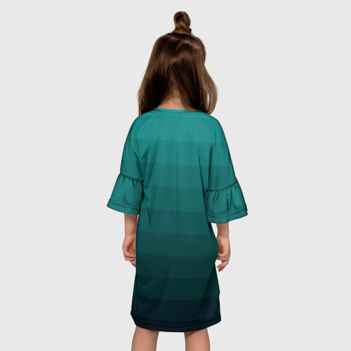 Детское платье 3D с принтом Fitness and sports Бирюзовый полосатый градиент, вид сзади #2