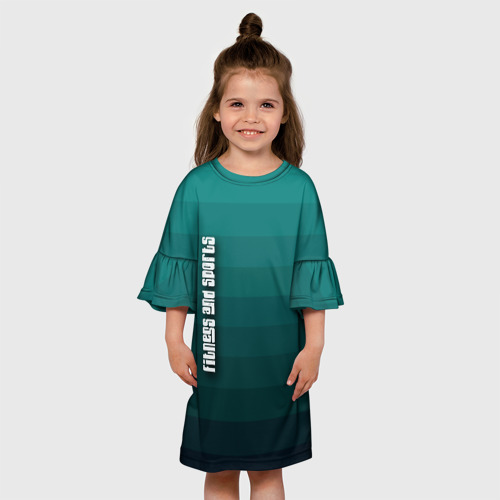 Детское платье 3D с принтом Fitness and sports Бирюзовый полосатый градиент, вид сбоку #3