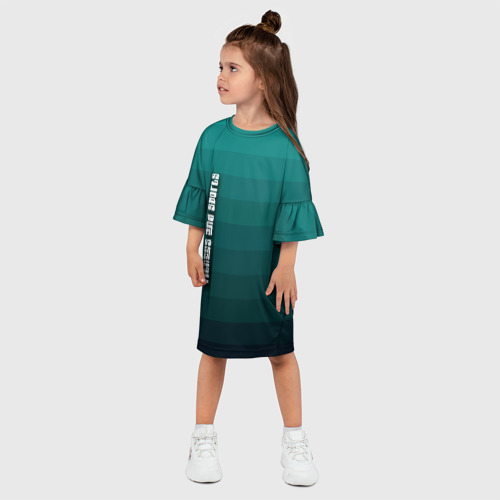 Детское платье 3D с принтом Fitness and sports Бирюзовый полосатый градиент, фото на моделе #1