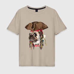 Мужская футболка хлопок Oversize Мопс пират собака в шляпе