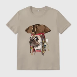 Мужская футболка хлопок Мопс пират собака в шляпе
