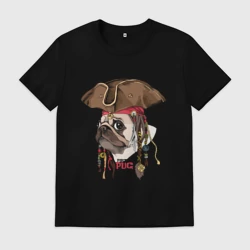 Мужская футболка хлопок Мопс пират собака в шляпе