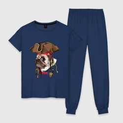 Женская пижама хлопок Мопс пират собака в шляпе