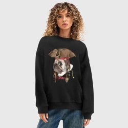 Женский свитшот oversize без начеса хлопок Мопс пират собака в шляпе - фото 2