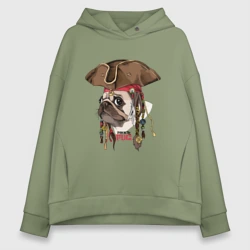 Женское худи Oversize хлопок Мопс пират собака в шляпе