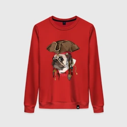 Женский свитшот хлопок Мопс пират собака в шляпе