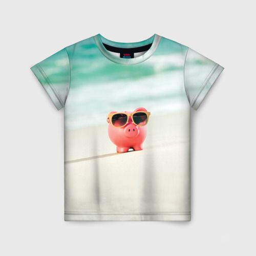 Детская футболка 3D Свинка на пляже в очках, цвет 3D печать