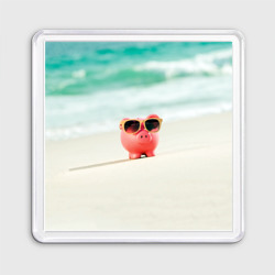 Магнит 55*55 Свинка на пляже в очках