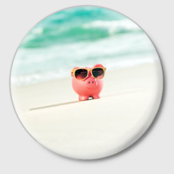 Значок Свинка на пляже в очках
