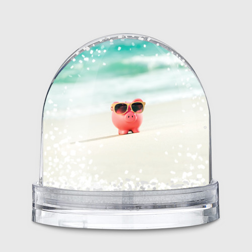 Игрушка Снежный шар Свинка на пляже в очках