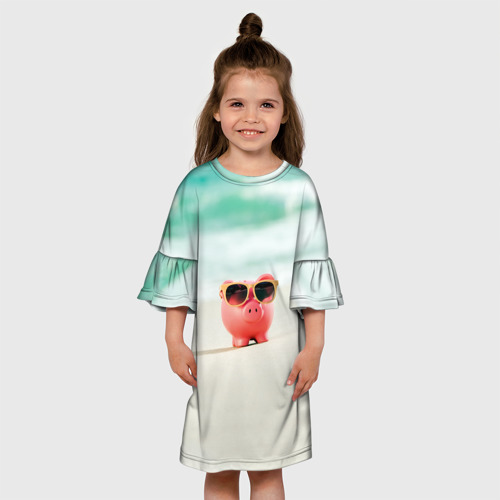 Детское платье 3D Свинка на пляже в очках, цвет 3D печать - фото 4