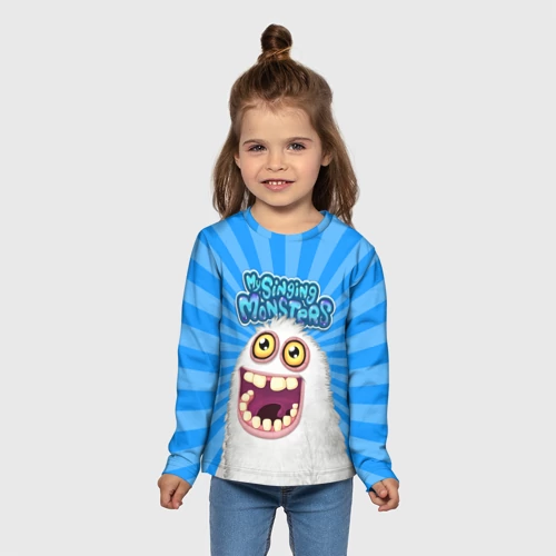 Детский лонгслив 3D с принтом My singing monsters Мамунт, вид сбоку #3