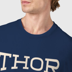 Футболка с принтом Thor strenght of Asgard для мужчины, вид на модели спереди №4. Цвет основы: темно-синий