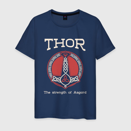 Мужская футболка из хлопка с принтом Thor strenght of Asgard, вид спереди №1