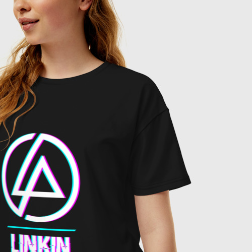 Женская футболка хлопок Oversize с принтом Linkin Park Glitch Rock, фото на моделе #1